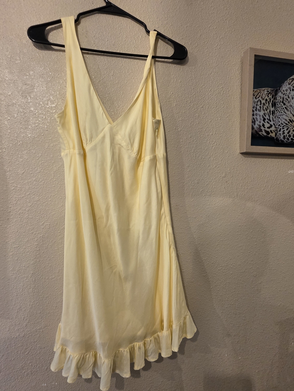 PINK Victoria's Secret Light Yellow V-Neck Slip Dress with Ruffle Hem